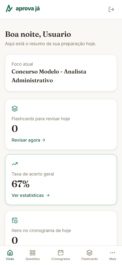 Painel do AprovaJá no celular